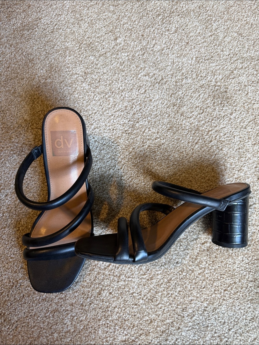 DV by Dolce Vita Black Triple-Strap Square Toe Block Heels